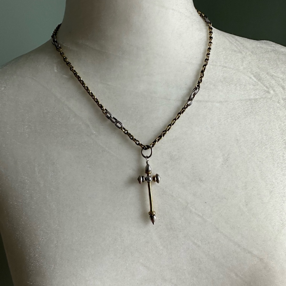 Waxing Poetic 18 inch sterling and brass necklace